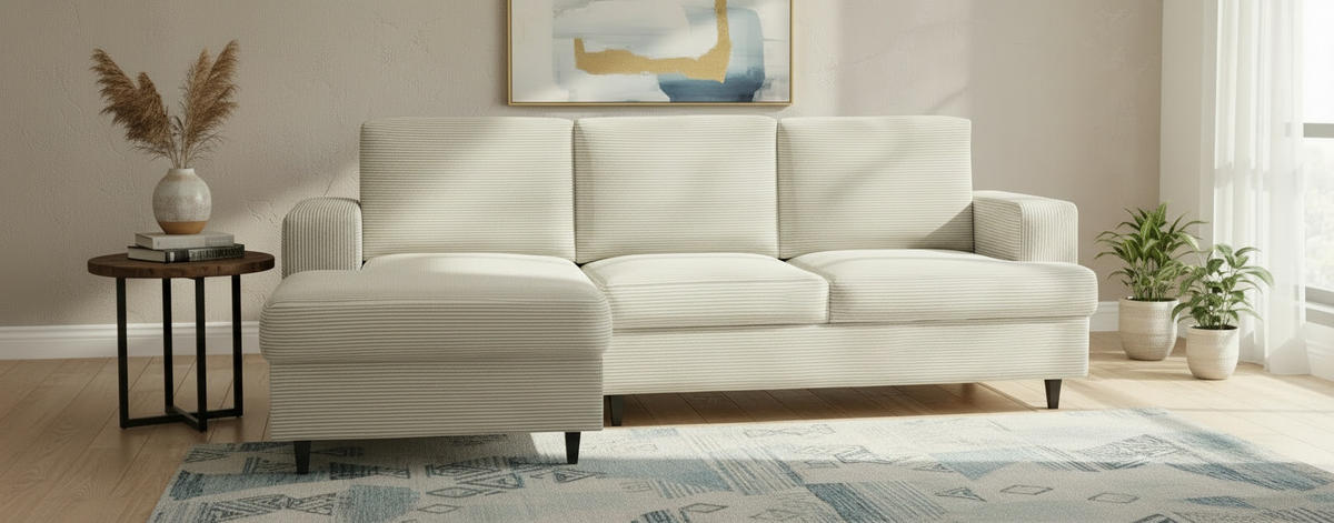 ECKSOFA  in Cord, Velours Beige  140/247 cm  - Beige/Schwarz, Design, Holz/Textil (140/247cm) - MID.YOU