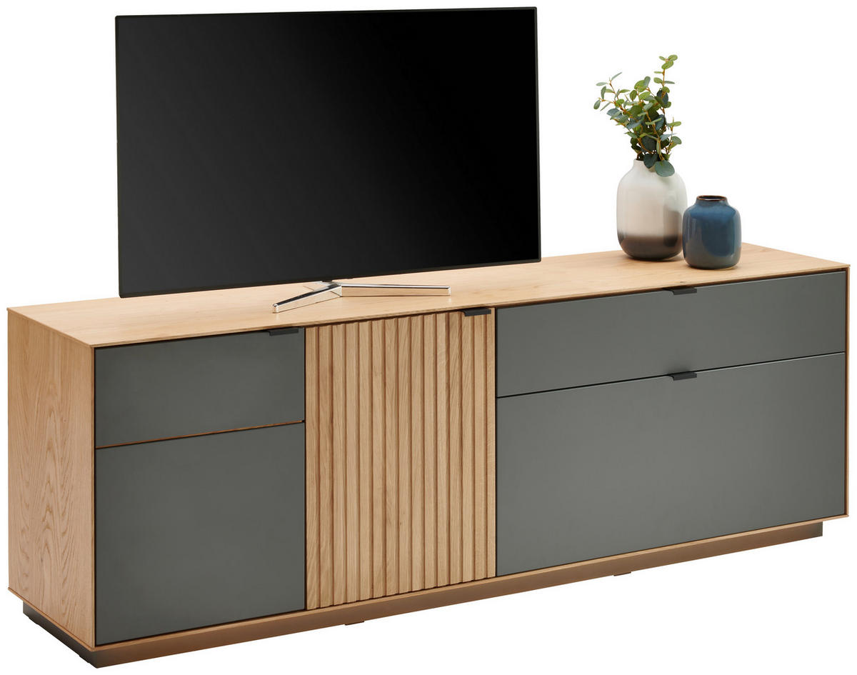 NÍZKÁ KOMODA, sukový dub, šedá, barvy dubu, 181/62/42 cm - šedá/černá, Moderní, kov/dřevo (181/62/42cm) - Linea Natura