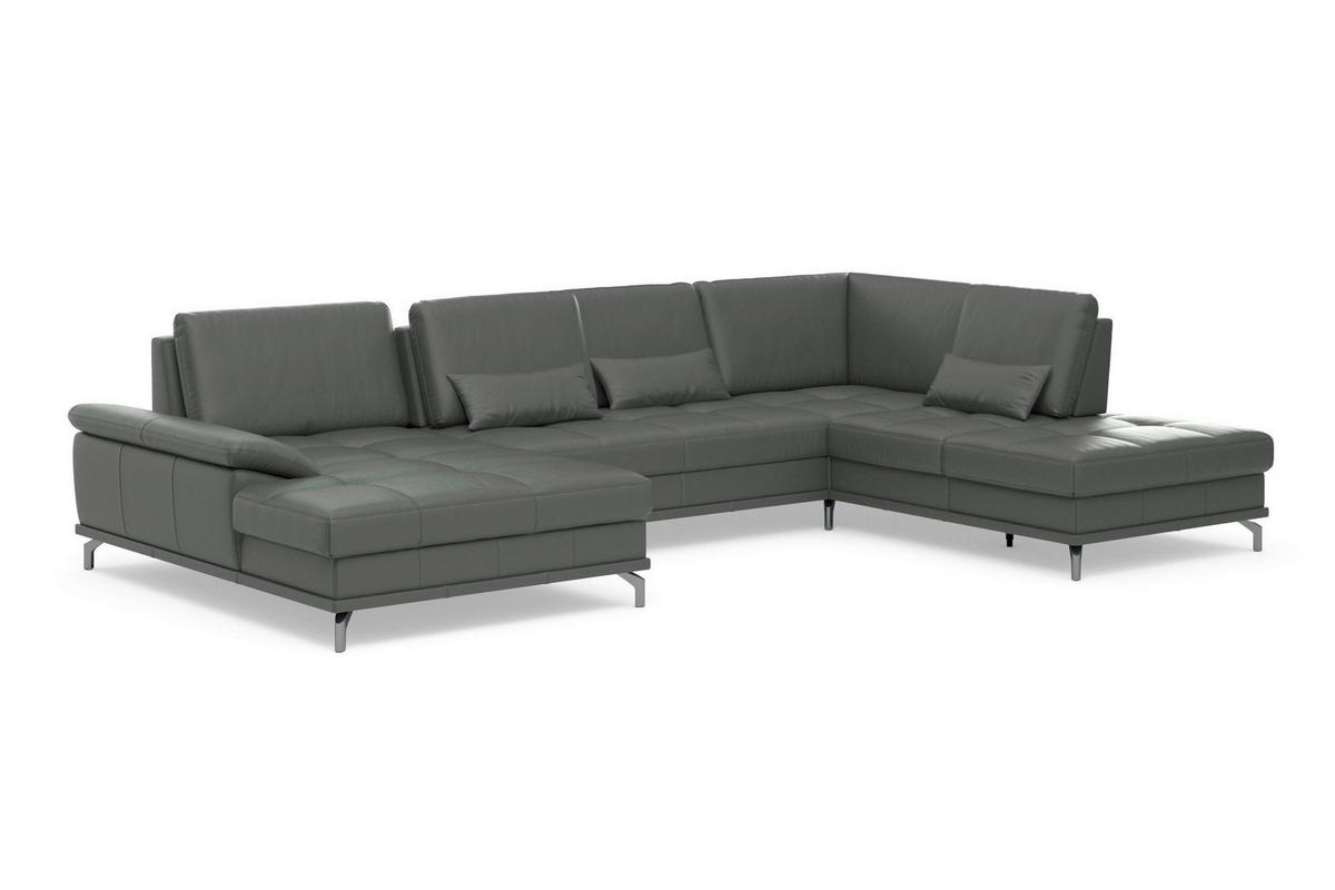 WOHNLANDSCHAFT COSTELLO E Anthrazit Echtleder  - Anthrazit/Schwarz, Basics, Leder/Textil (176/363/223cm) - Sit & More