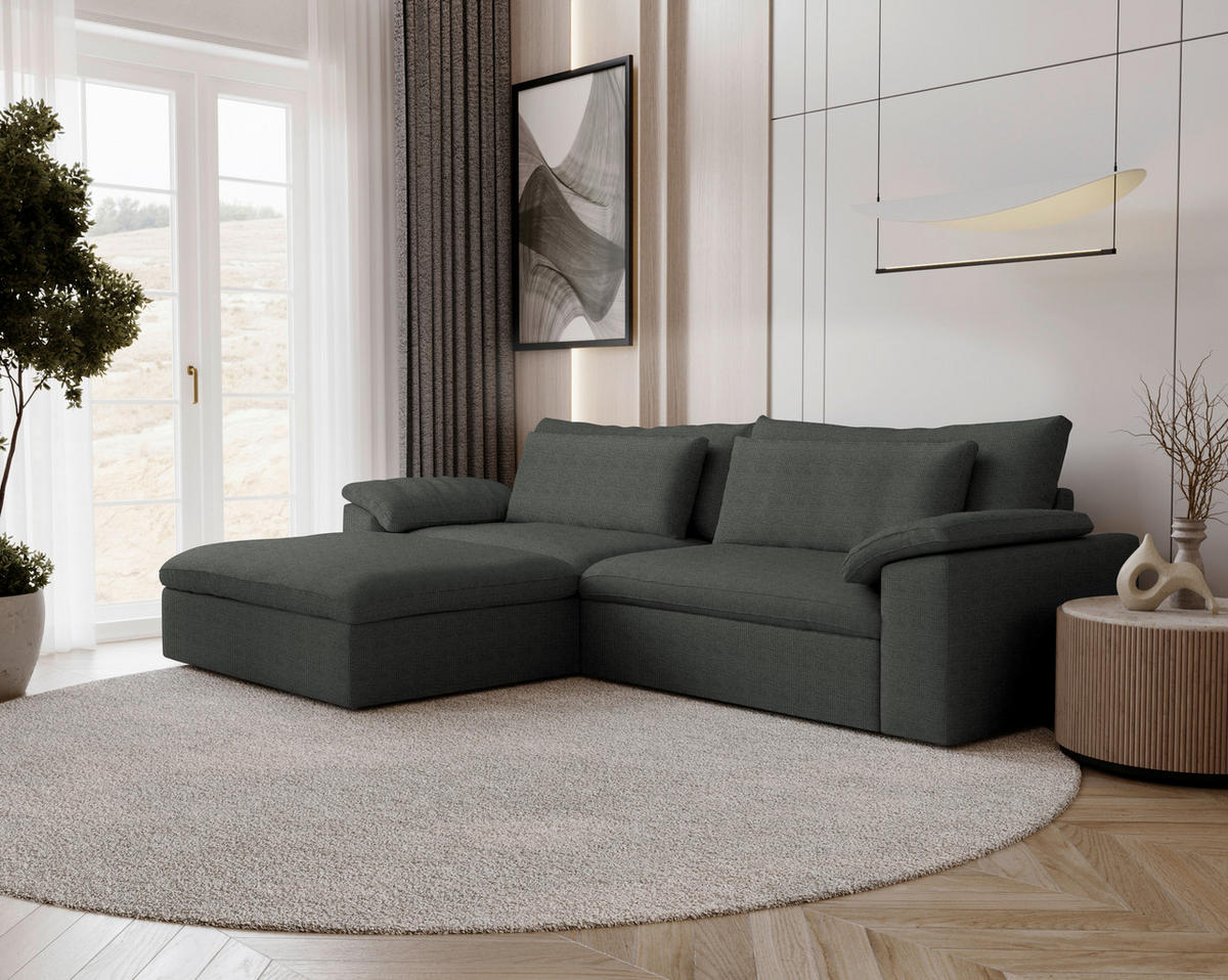 ECKSOFA  Chenille Anthrazit  - Anthrazit/Schwarz, Modern, Kunststoff/Textil (198/306cm) - Carryhome