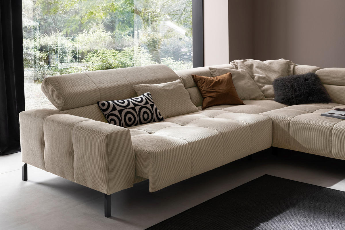 ECKSOFA in Cord Taupe  - Taupe/Schwarz, Konventionell, Textil/Metall (311/219cm) - Hom`in