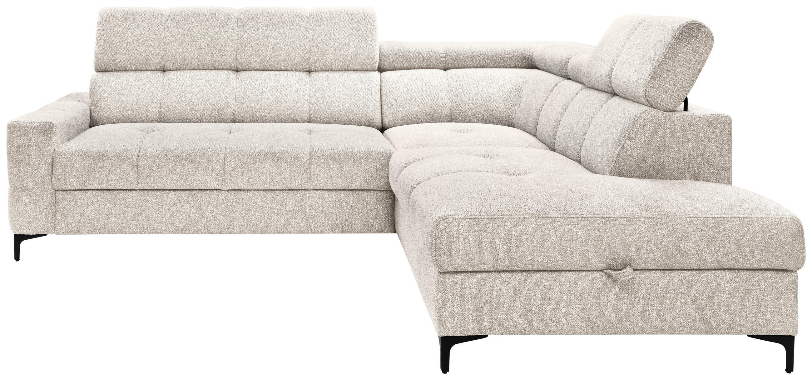 ECKSOFA Creme Struktur  - Creme/Schwarz, MODERN, Textil/Metall (254/212cm) - Carryhome