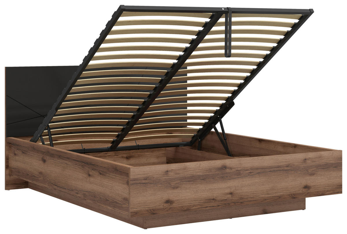 POSTELJA 160 cm   x 200 cm  , leseni material črna, barve hrasta  - črna/barve hrasta, Moderno, leseni material (160/200cm) - MID.YOU