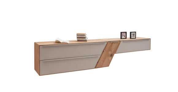 HÄNGESIDEBOARD Asteiche massiv Schlammfarben, Eichefarben - Schlammfarben/Edelstahlfarben, Design, Glas/Holz (295/58,2/47,1cm) - Valnatura