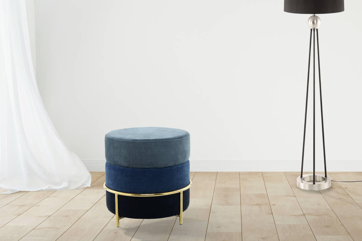 HOCKER Struktur Blau, Goldfarben  - Blau/Goldfarben, Basics, Textil/Metall (48,5/46/48,5cm) - Kayoom