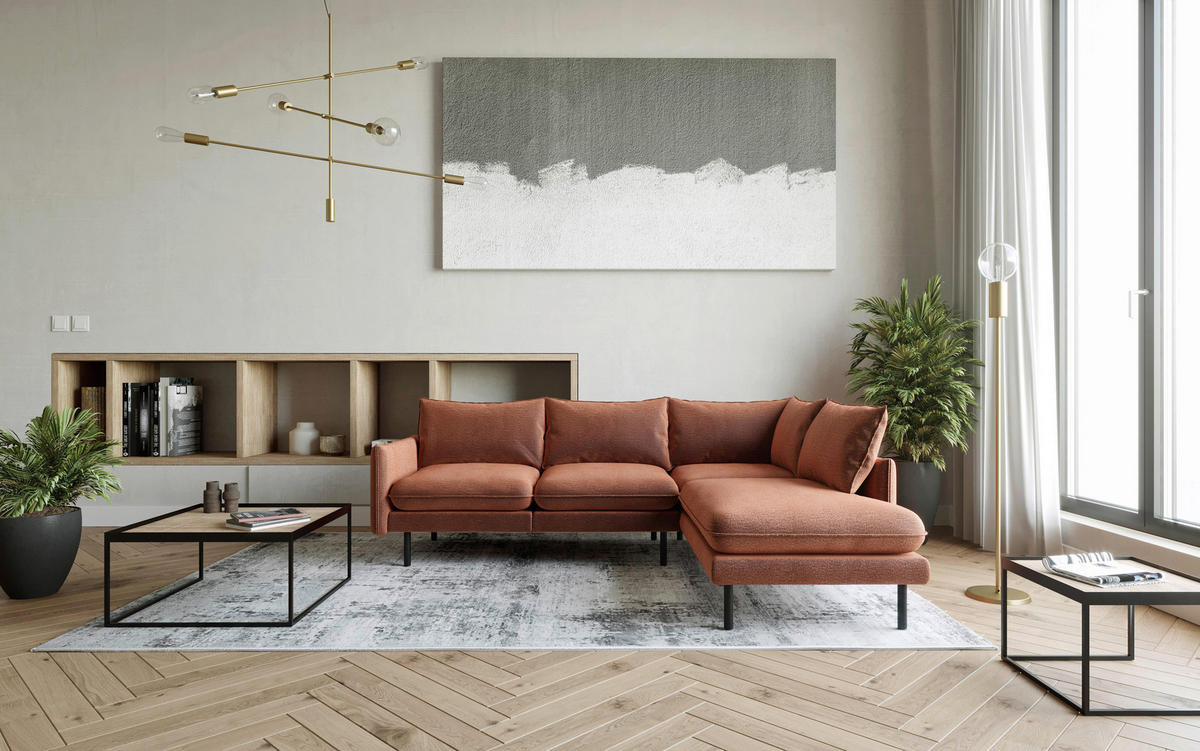 ECKSOFA in Flachgewebe Altrosa  - Altrosa/Schwarz, Design, Textil/Metall (267/204cm) - Livetastic