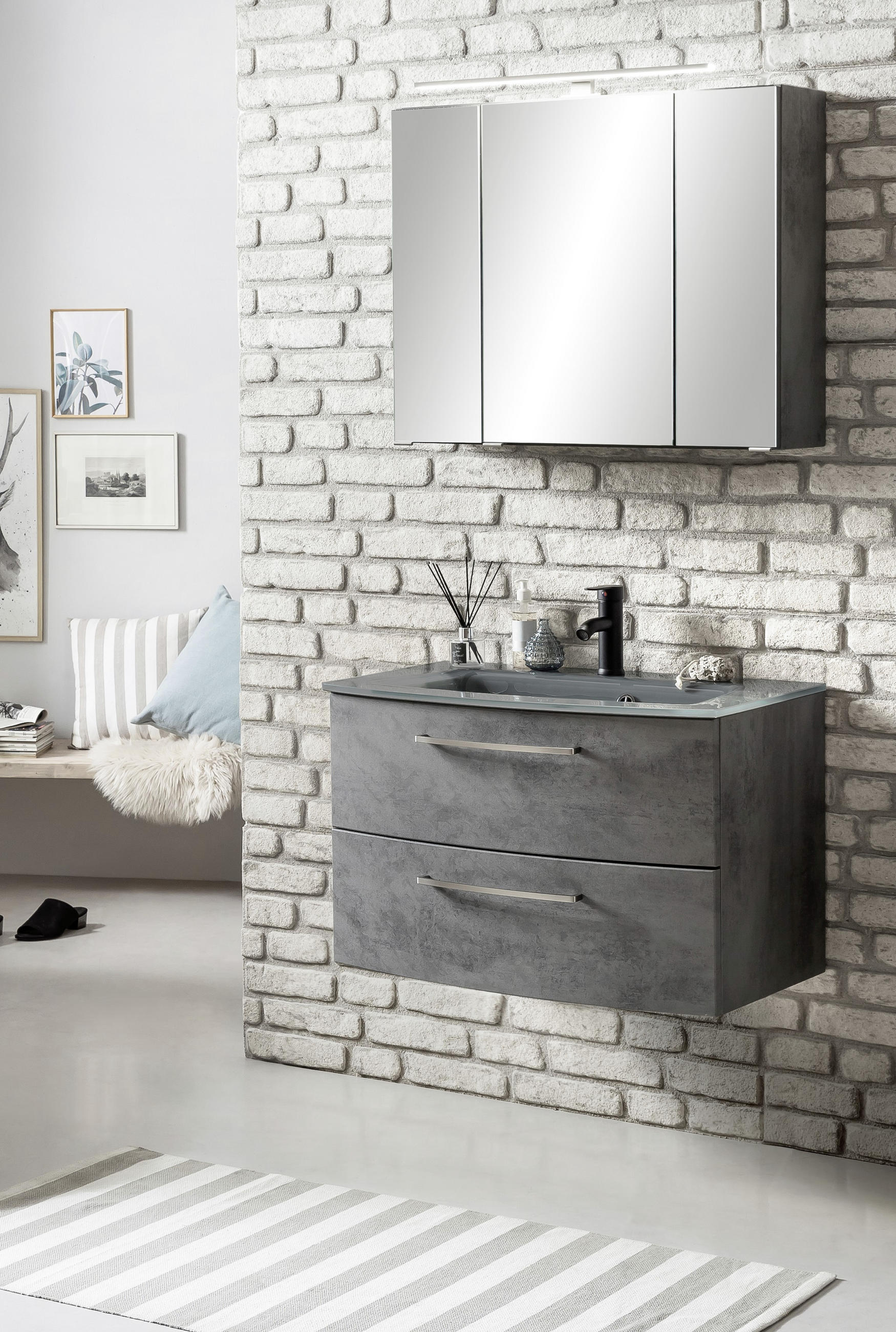 WASCHTISCHKOMBI 80 cm - Alufarben/Grau, Konventionell, Glas/Holzwerkstoff (80cm) - Held