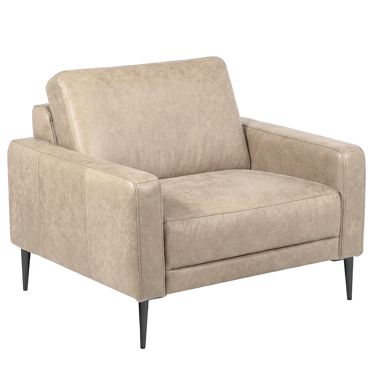 SESSEL 88/85/92 cm  in Lederlook Echtleder Creme  - Schwarzchrom/Creme, Design, Leder/Textil (88/85/92cm) - Livetastic
