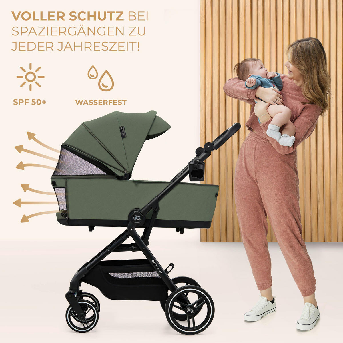 KINDERWAGEN Yoxi 3in1  - Olivgrün, Basics, Kunststoff (107/59/97cm) - Kinderkraft
