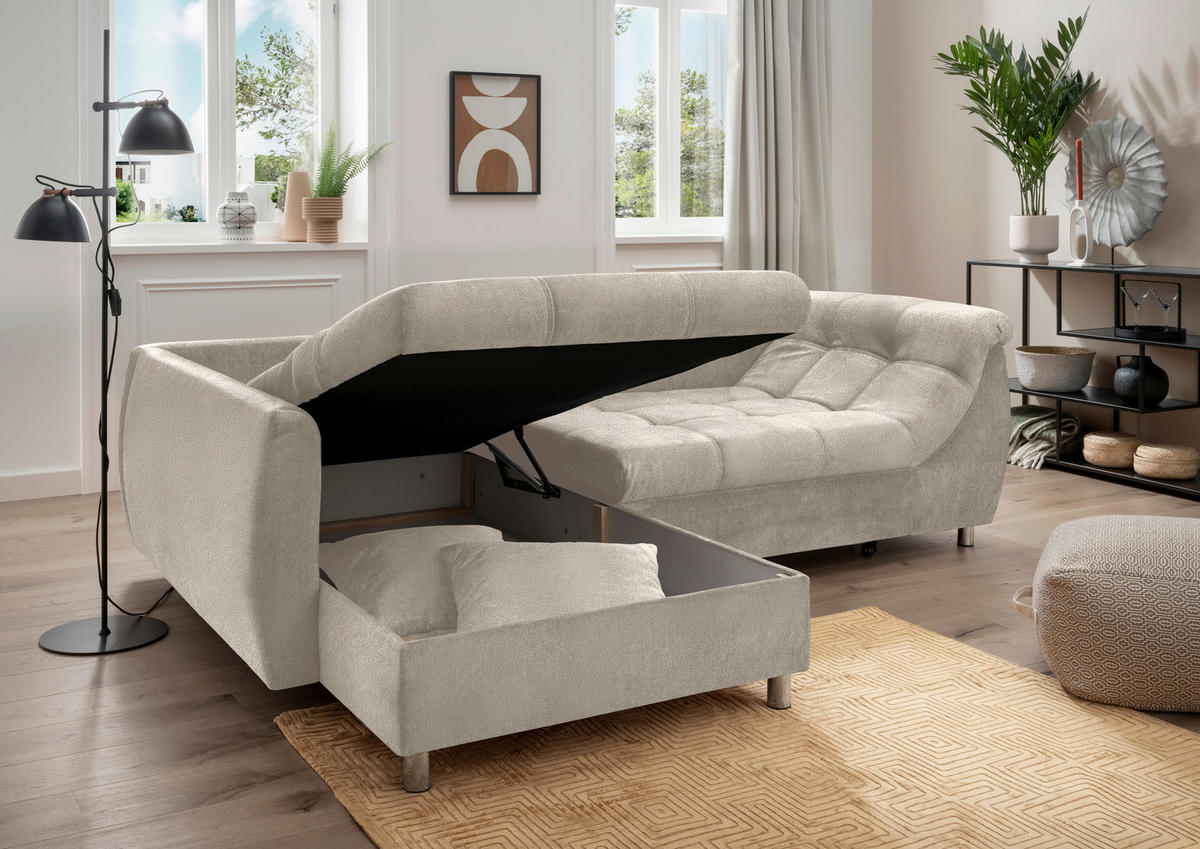 ROZKLADACIA ROHOVÁ POHOVKA, textil, taupe - chrómová/taupe, Modern, kov/textil (190/250cm) - Livetastic