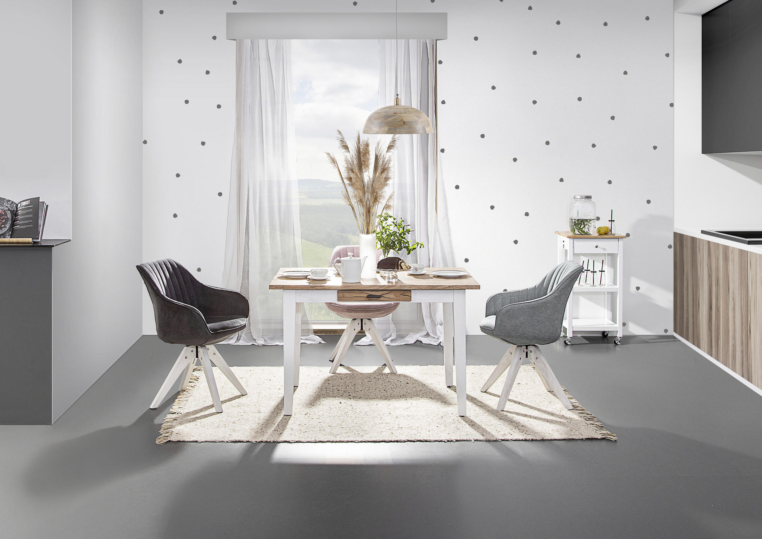 ŽIDLE S PODRUČKAMI, plochá tkanina, tmavě šedá - bílá/tmavě šedá, Design, dřevo/textil (60/83/65cm) - Livetastic