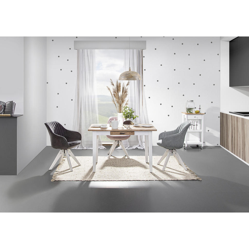 Thumbnail - Livetastic Armlehnstuhl, Dunkelgrau, Textil, Eiche, massiv, Uni, Drehkreuz, 60x83x65 cm, Sitzfläche 360° drehbar, Stoffa...
