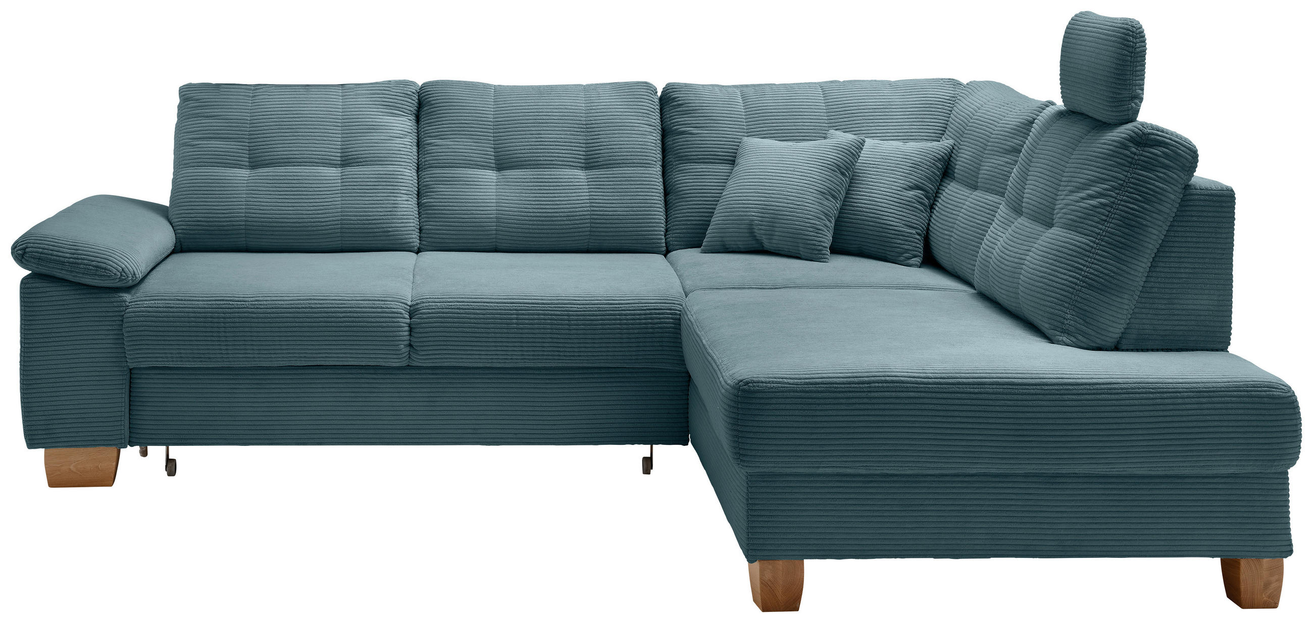 ECKSOFA in Cord Petrol - Petrol/Naturfarben, MODERN, Holz/Textil (274/206cm) - Livetastic