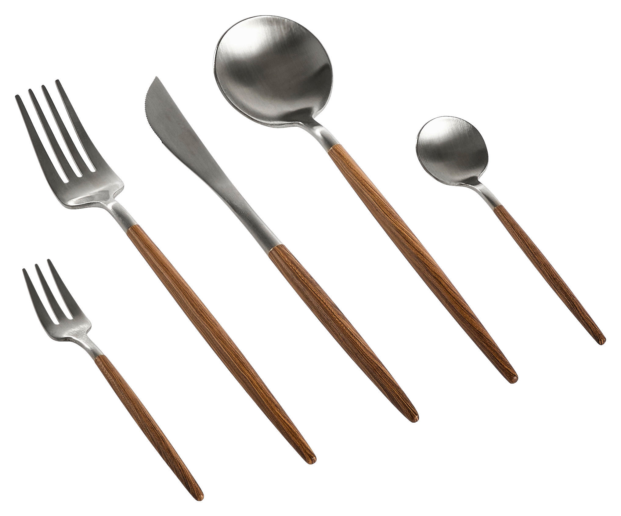 BESTECKSET 30-teilig Edelstahl  - Edelstahlfarben/Akaziefarben, Design, Metall - Novel