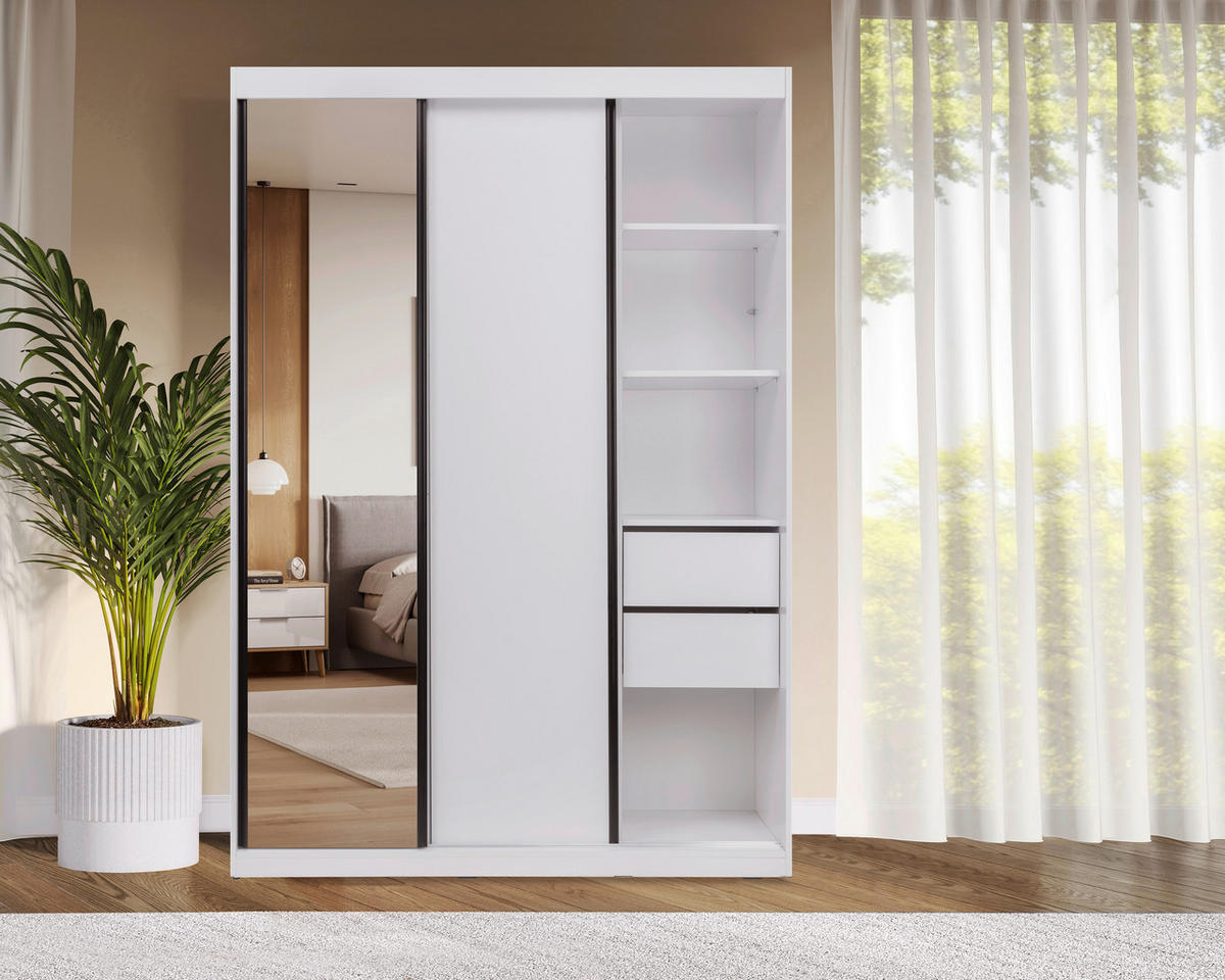 SCHIEBETÜRENSCHRANK 150/215/59,5 cm  - Schwarz/Weiß, MODERN, Holzwerkstoff/Metall (150/215/59,5cm) - MID.YOU