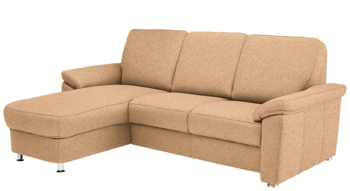 ECKSOFA in Flachgewebe Hellbraun  - Chromfarben/Hellbraun, Konventionell, Textil/Metall (163/250cm) - Beldomo System