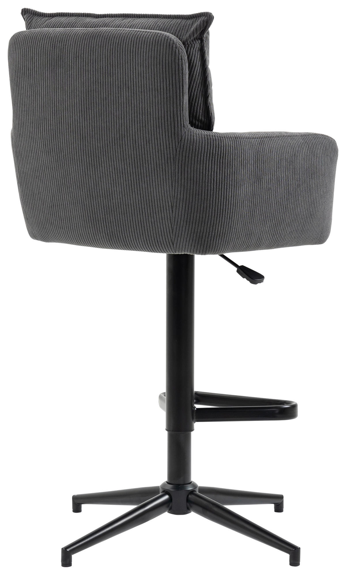 BARHOCKER Cord Anthrazit Eisen Sitzfläche 360° drehbar, Stoffauswahl, inklusive Armlehnen  - Anthrazit/Schwarz, Design, Textil/Metall (54/98-120/58cm) - Novel