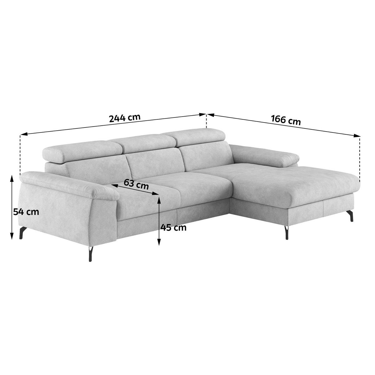ECKSOFA in Webstoff Hellgrau  - Hellgrau/Schwarz, Design, Textil/Metall (244/166cm) - Livetastic