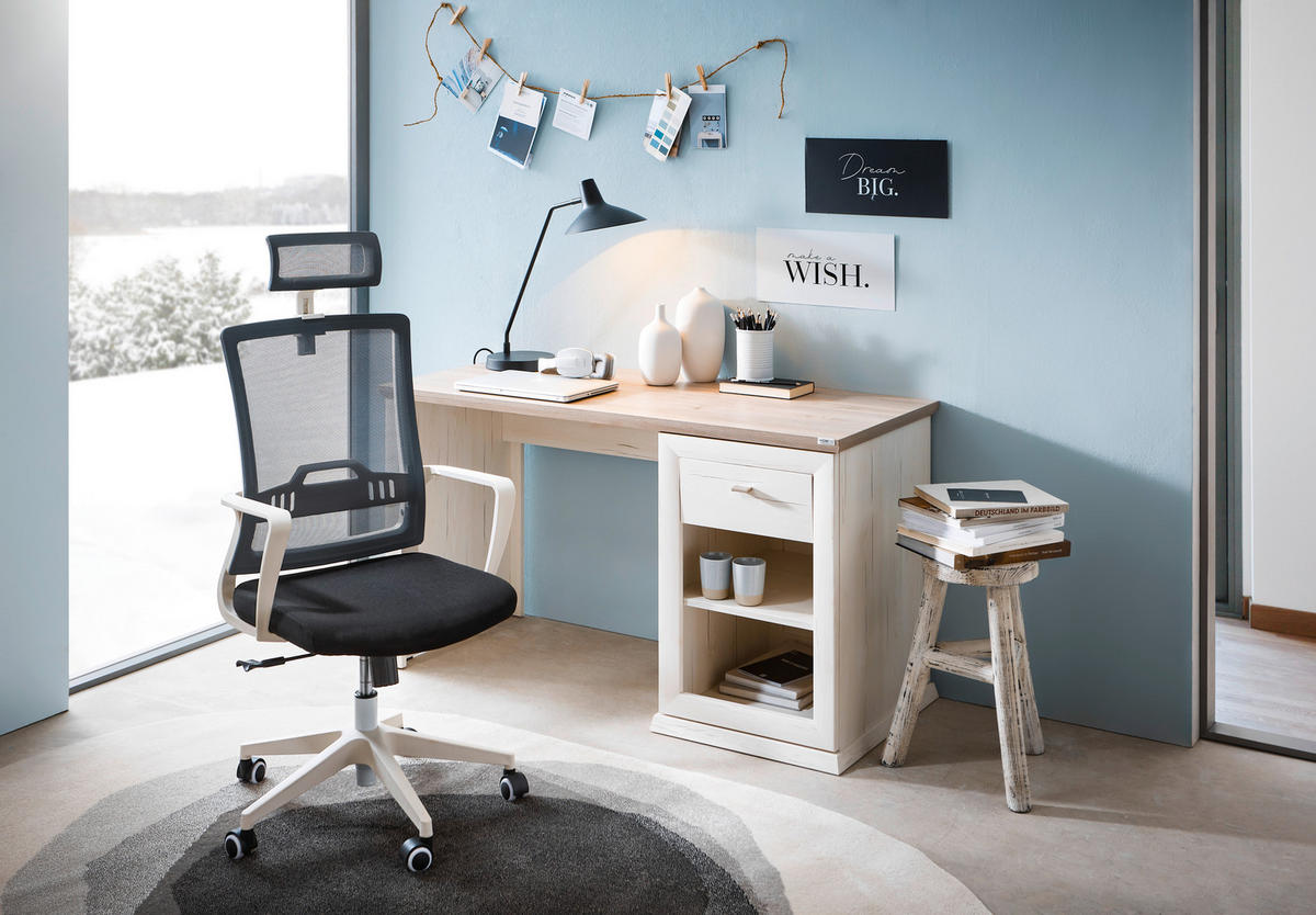 SCHREIBTISCH 135/59/76 cm  in Grau, Weiss  - Weiss/Grau, Lifestyle, Holzwerkstoff/Metall (135/59/76cm) - Hom`in