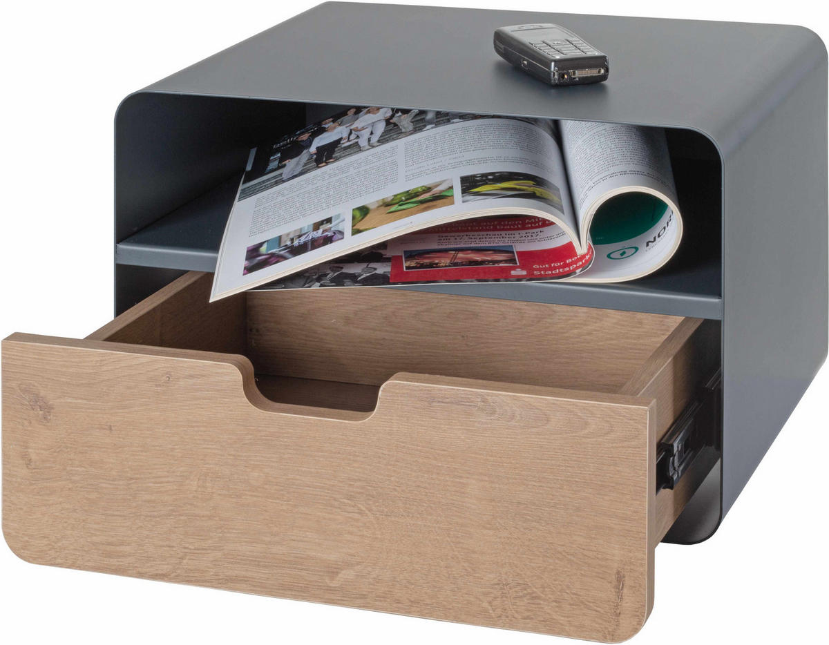 NACHTSCHRANK 38/25/30 cm  - Eichefarben/Anthrazit, MODERN, Holzwerkstoff/Metall (38/25/30cm)