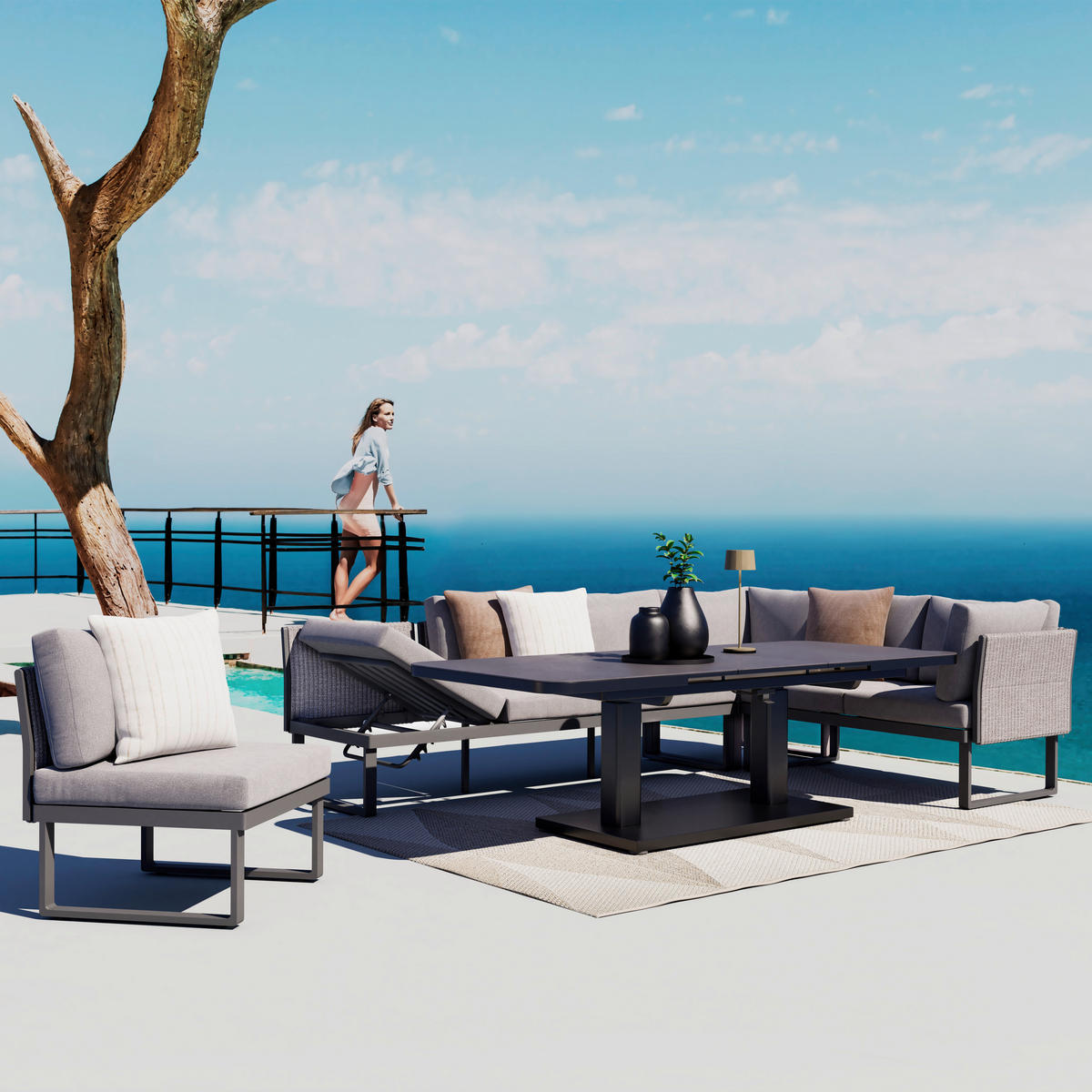 GARTENTISCH 140-180/80/53-76 cm  - Anthrazit, Design, Stein/Metall (140-180/80/53-76cm) - Amatio