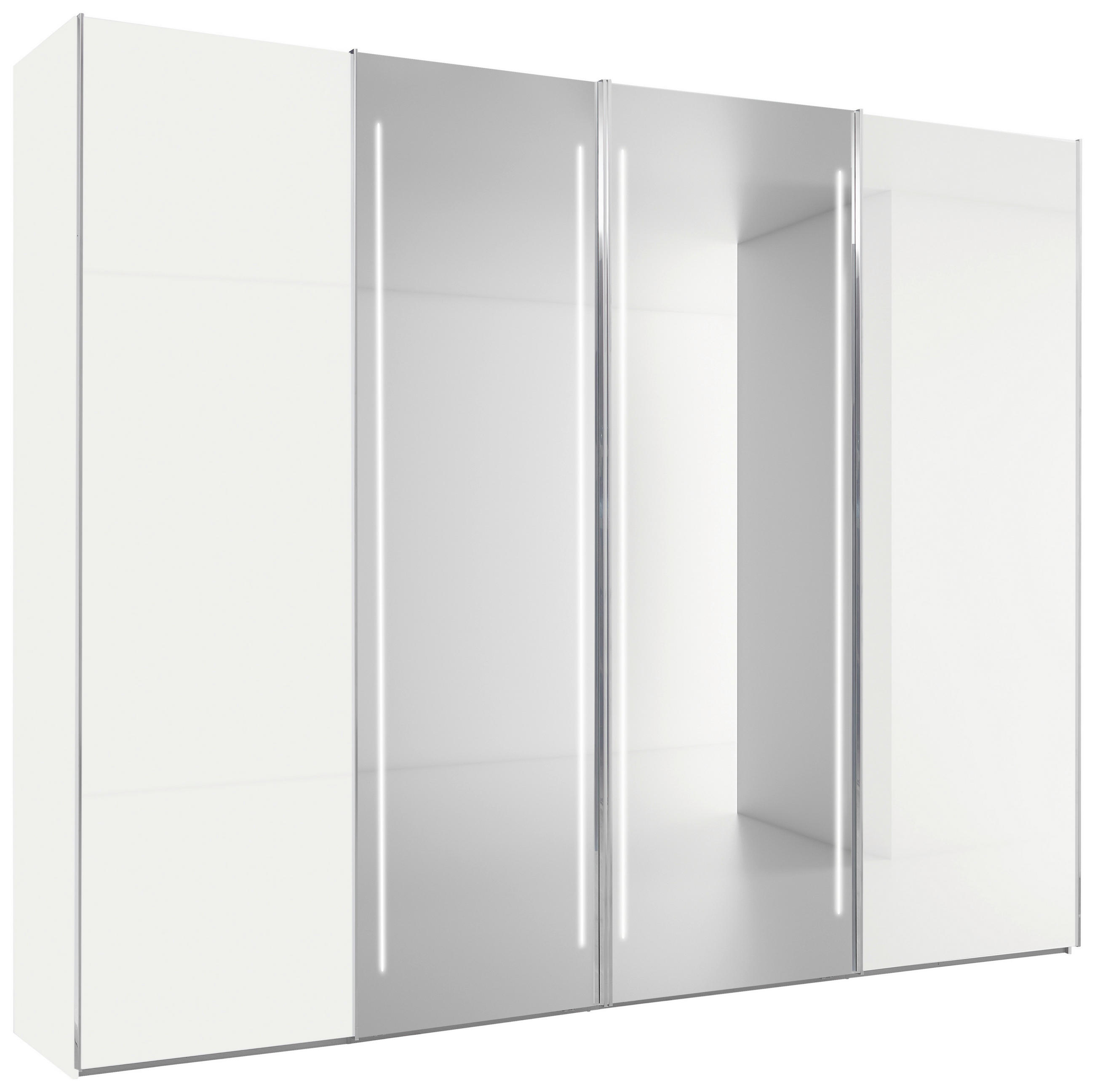 SCHWEBETÜRENSCHRANK 300/236/68 cm,  in Weiß, 4 Tür(en)  - Chromfarben/Weiß, Design, Glas/Holzwerkstoff (300/236/68cm) - Dieter Knoll