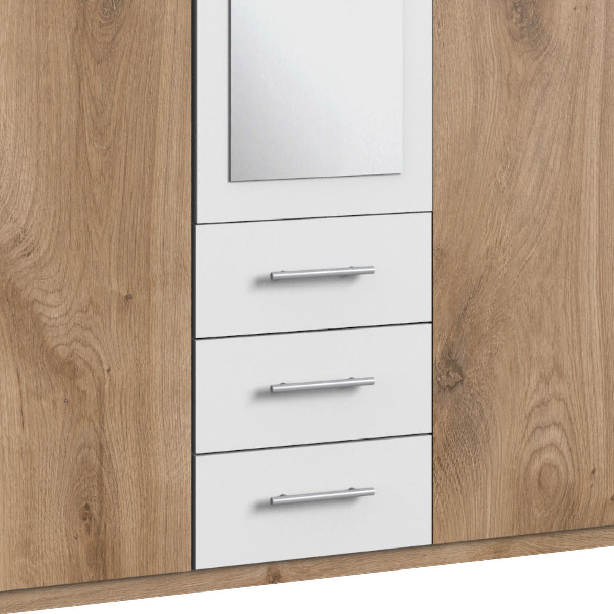DREHTÜRENSCHRANK 225/210/58 cm 5-türig Weiß, Eichefarben  - Eichefarben/Alufarben, KONVENTIONELL, Glas/Holzwerkstoff (225/210/58cm) - MID.YOU