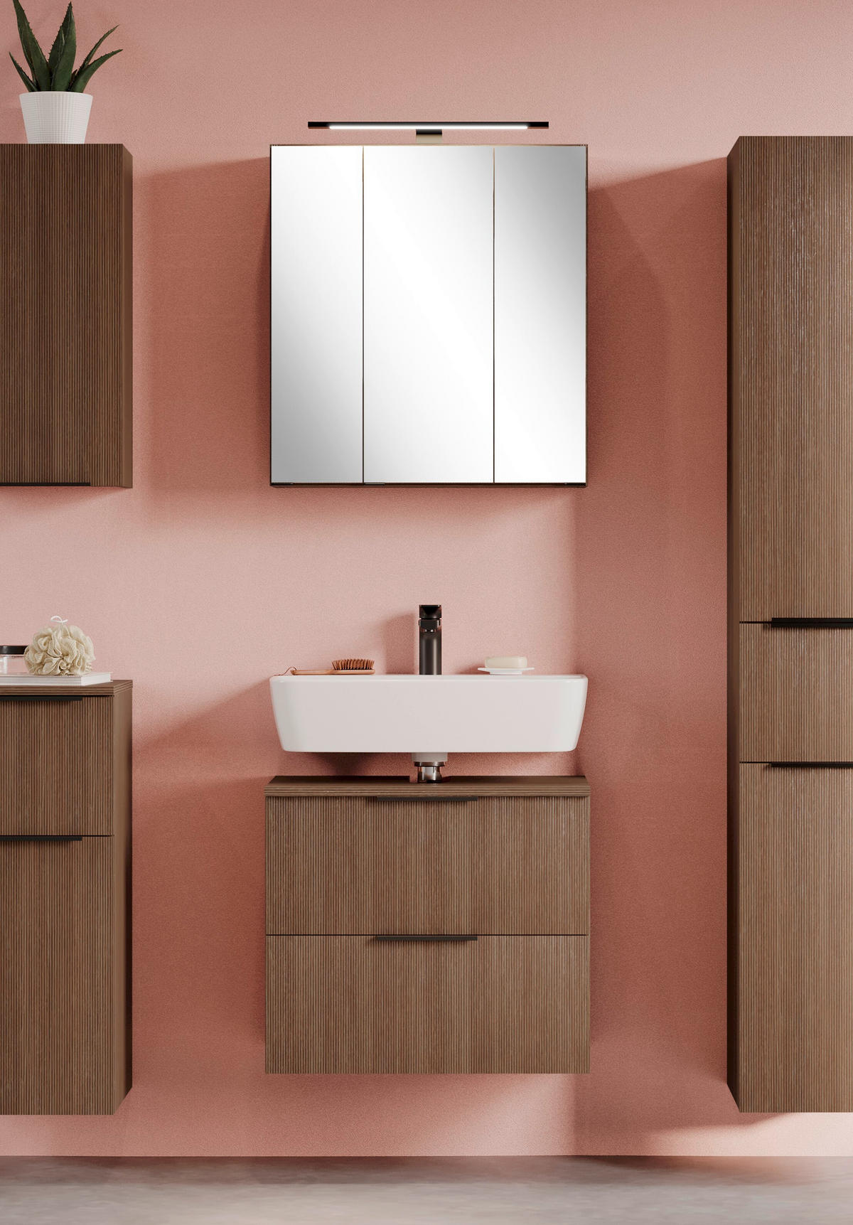 BADEZIMMER 2-teilig  in 60 cm  - Dunkelbraun/Schwarz, Natur, Glas/Holzwerkstoff (60cm) - Held