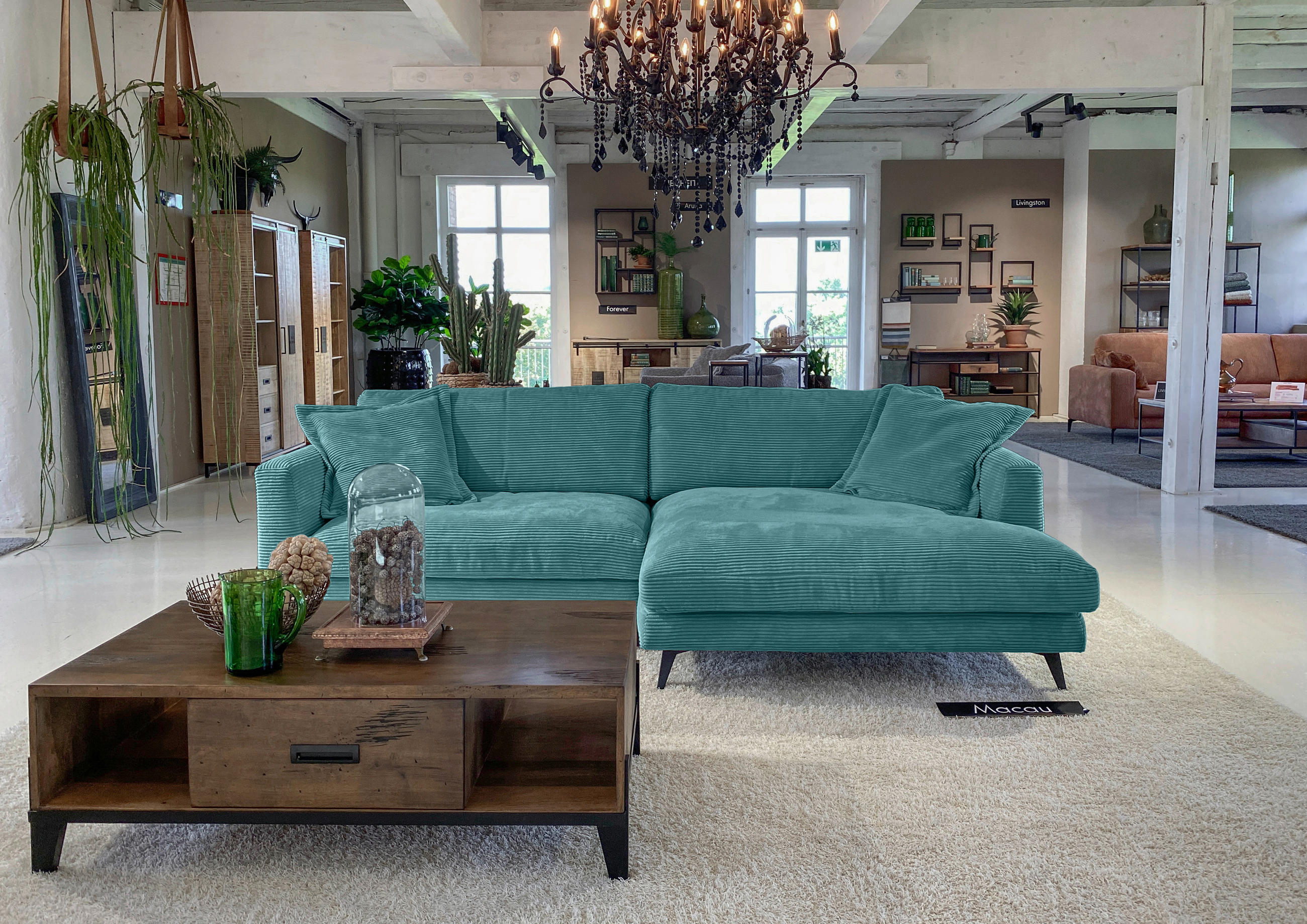 ECKSOFA in Cord Petrol  - Petrol/Schwarz, Lifestyle, Textil/Metall (270/140cm) - Livetastic