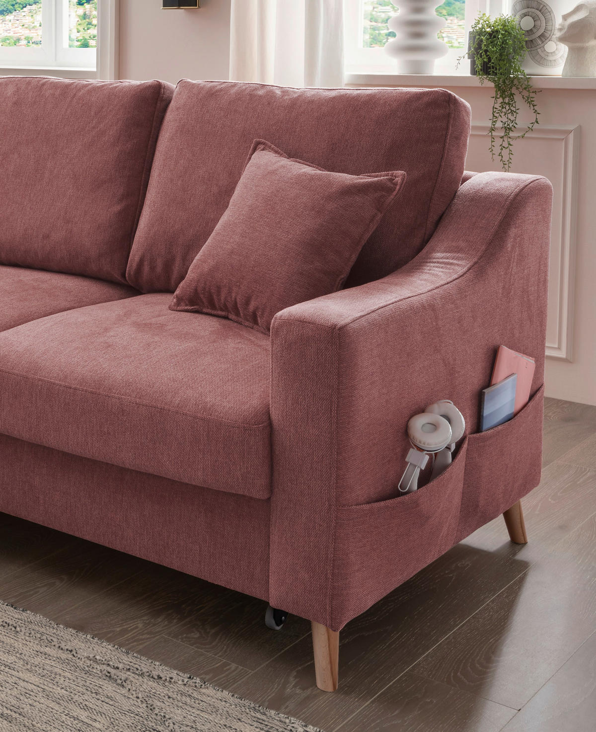 ECKSOFA in Struktur Rosa  - Naturfarben/Rosa, Konventionell, Holz/Textil (150/228cm) - P & B