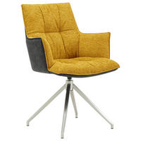 SCAUN CU BRAȚE in antracit, galben  - galben/culoare inox, Design, metal/textil (59/89,5/63cm) - Novel