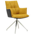 ARMLEHNSTUHL  in Edelstahl Mikrofaser, Leinenoptik  - Edelstahlfarben/Gelb, Design, Textil/Metall (59/89,5/63cm) - Novel