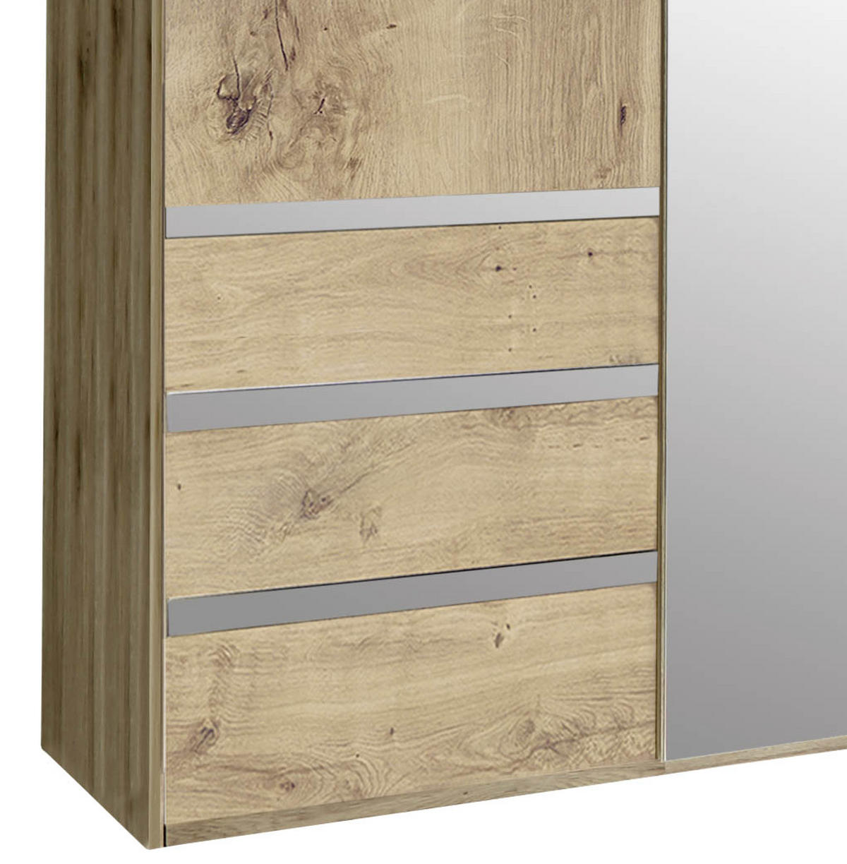 DREHTÜRENSCHRANK 200/216/58 cm 4-türig Silberfarben, Eichefarben  - Chromfarben/Eichefarben, MODERN, Glas/Holzwerkstoff (200/216/58cm) - MID.YOU