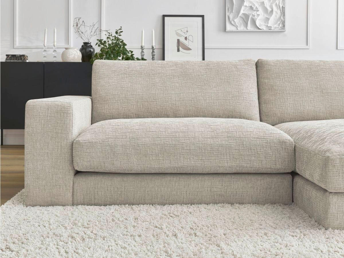 ECKSOFA Ottomane rechts  LEONARD  Beige Struktur  - Beige/Schwarz, MODERN, Kunststoff/Textil (274/159cm)