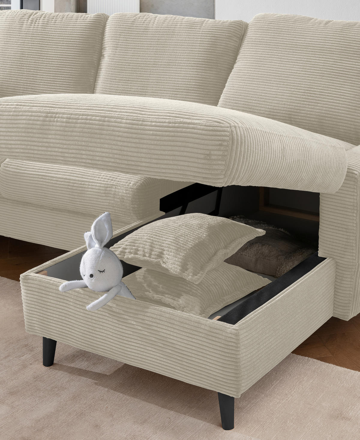 ECKSOFA Beige Cord  - Beige/Schwarz, Design, Holz/Textil (228/150cm) - P & B