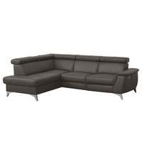 ECKSOFA Dunkelbraun Echtleder Lederlook  - Chromfarben/Dunkelbraun, Design, Leder/Textil (197/257cm) - Livetastic