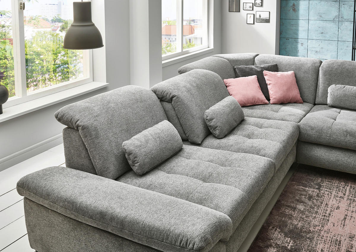 ECKSOFA in Webstoff Grau  - Alufarben/Grau, Design, Textil/Metall (260/319cm) - Beldomo Style