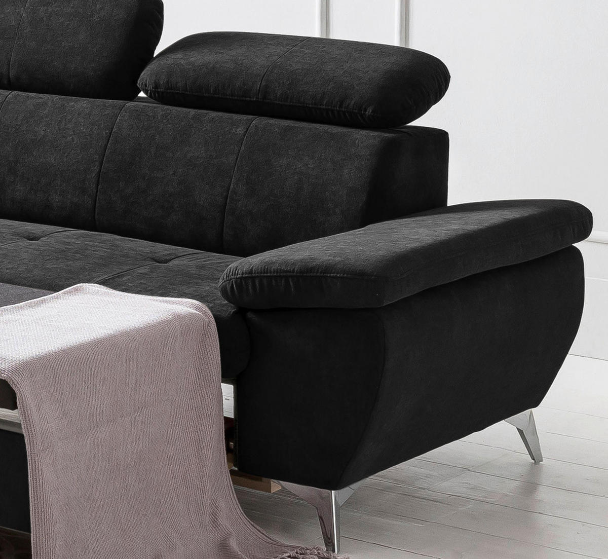 ECKSOFA Schwarz Mikrofaser  - Chromfarben/Schwarz, KONVENTIONELL, Textil/Metall (209/256cm) - Livetastic
