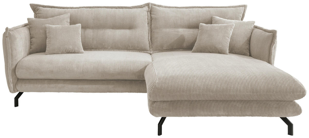ECKSOFA in Cord Beige  - Beige/Schwarz, Modern, Textil/Metall (255/180cm) - Livetastic