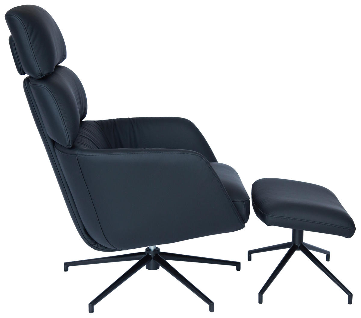 RELAXSESSELSET Echtleder Hocker, Kopfteilverstellung    - Schwarz, Design, Leder/Metall (73/110/87cm) - Dieter Knoll