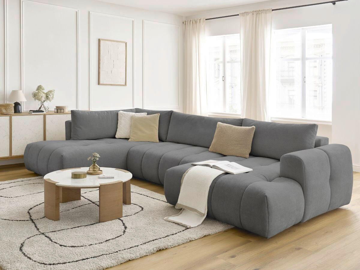 WOHNLANDSCHAFT  FUJI  Dunkelgrau Leinenoptik  - Dunkelgrau/Schwarz, MODERN, Kunststoff/Textil (204/377/160cm)