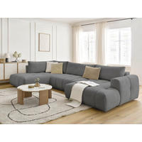 WOHNLANDSCHAFT  FUJI  Dunkelgrau Leinenoptik  - Dunkelgrau/Schwarz, MODERN, Kunststoff/Textil (204/377/160cm)