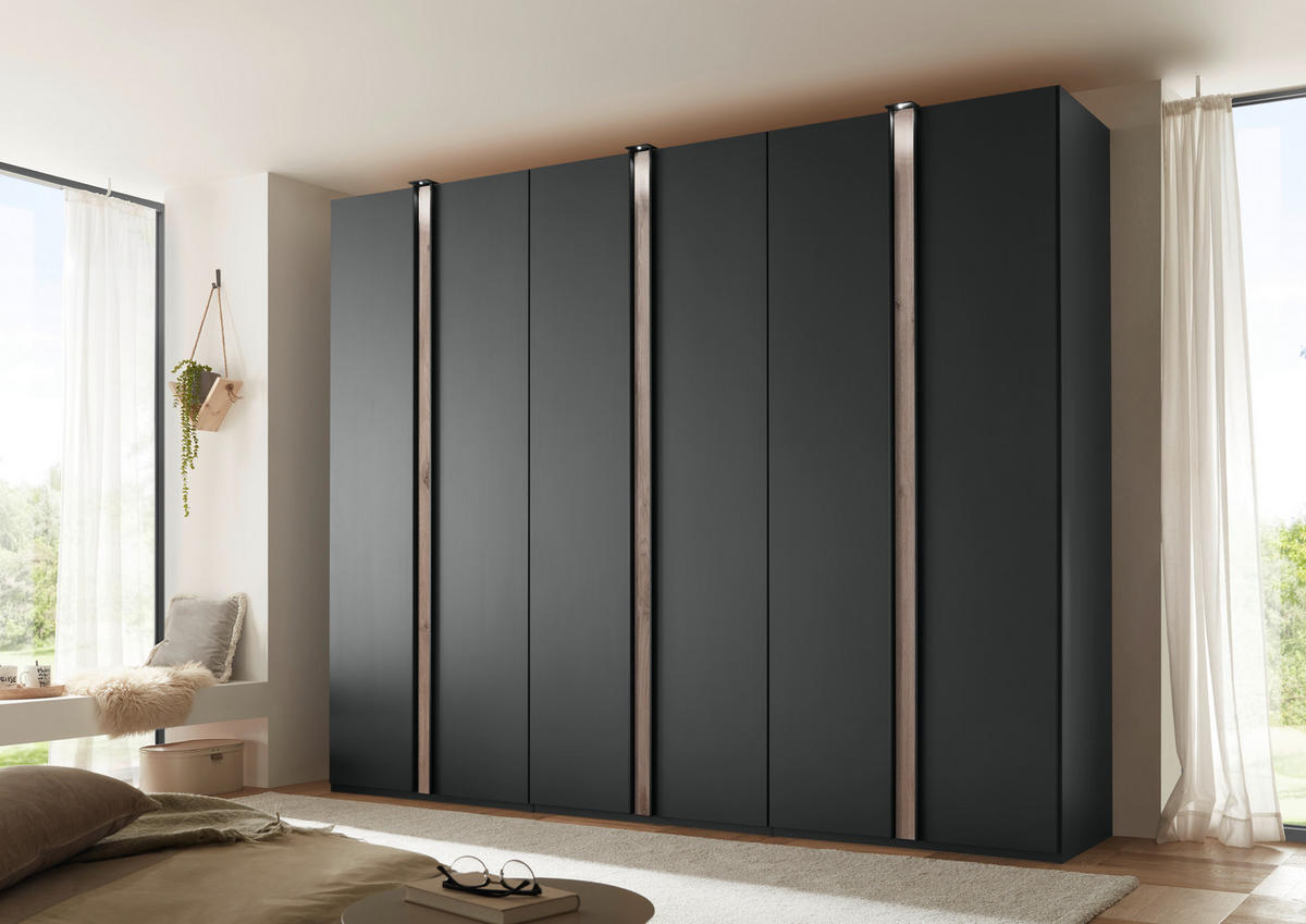 DREHTÜRENSCHRANK in Graphitfarben, Eichefarben  - Eichefarben/Schwarz, Design, Holzwerkstoff/Metall (300/216/58cm) - Novel