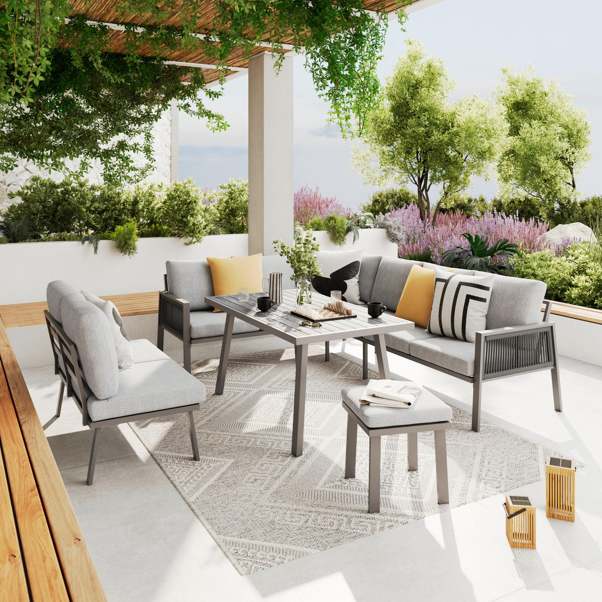 JEDÁLENSKÁ TERASOVÁ SÚPRAVA kov, textil - taupe, Modern, kov/textil (179/76/75cm) - Ambia Garden