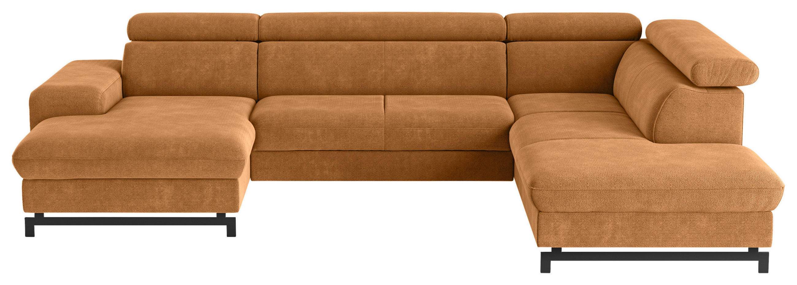 WOHNLANDSCHAFT Cognac Chenille  - Cognac/Schwarz, Textil/Metall (165/328/215cm) - MID.YOU
