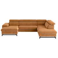 WOHNLANDSCHAFT Cognac Chenille  - Cognac/Schwarz, Textil/Metall (165/328/215cm) - MID.YOU