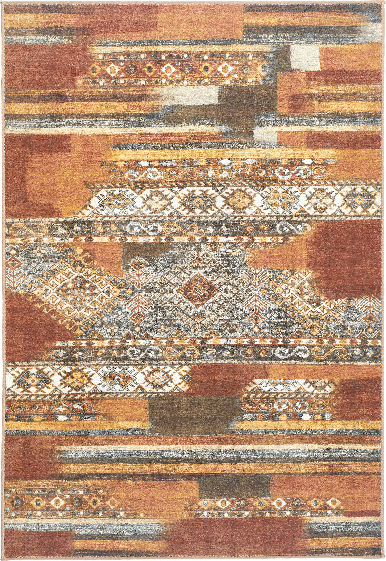 VINTAGE-TEPPICH 130/190 cm CORTEA MYFAR, waschbar Nickelfarben, Greige, Cognac rechteckig  - Greige/Cognac, Design, Kunststoff/Textil (130/190cm) - Lindorug