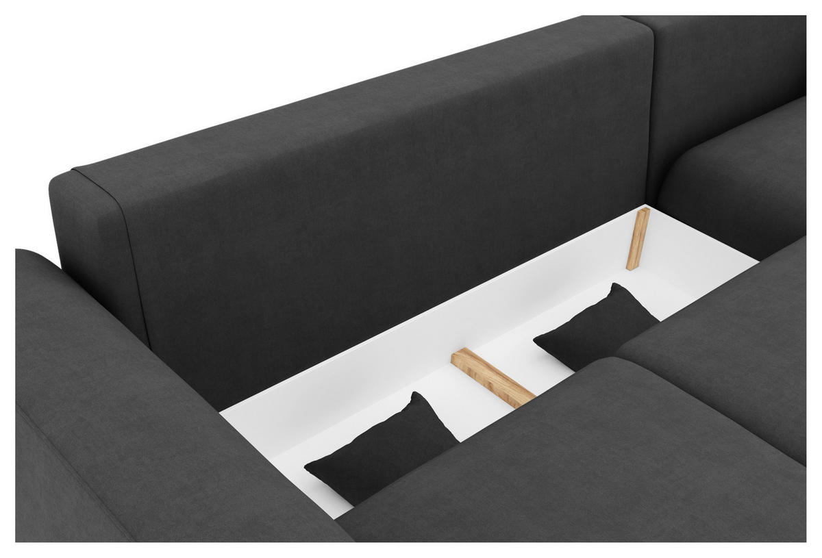 ECKSOFA in Velours Dunkelgrau  293/195 cm  - Chromfarben/Dunkelgrau, KONVENTIONELL, Kunststoff/Textil (293/195cm) - Carryhome