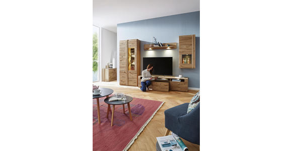 VITRINE Eiche furniert, massiv Eichefarben - Eichefarben/Alufarben, KONVENTIONELL, Glas/Holz (101/205,1/37,7cm) - Voleo