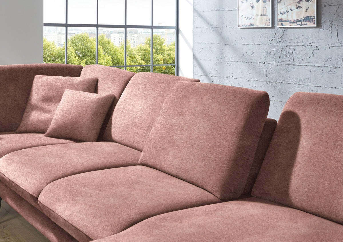 WOHNLANDSCHAFT in Velours Flieder  - Flieder/Schwarz, Design, Textil/Metall (208/344/180cm) - Dieter Knoll